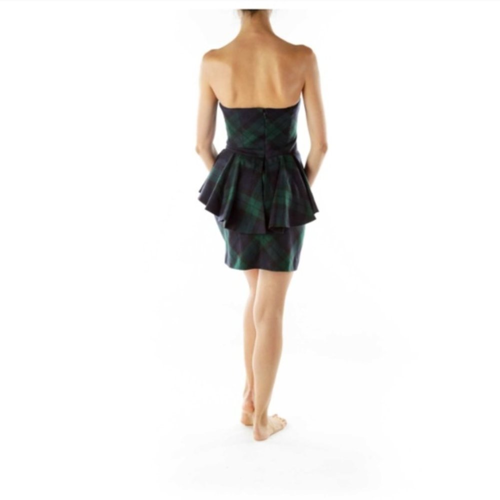 Ralph Lauren Plaid Dress Blue Green Wool Strapless - Picture 5 of 9